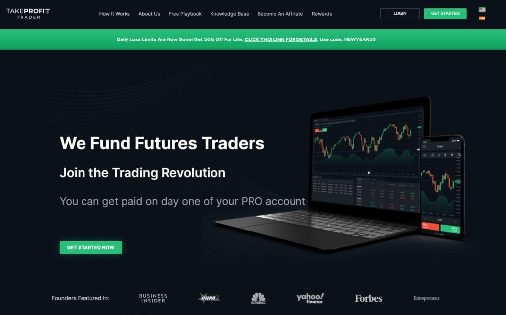 TakeProfitTrader Homepage screenshot