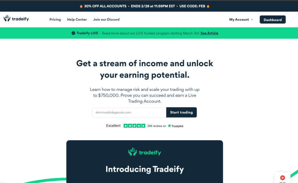 Tradeify Homepage